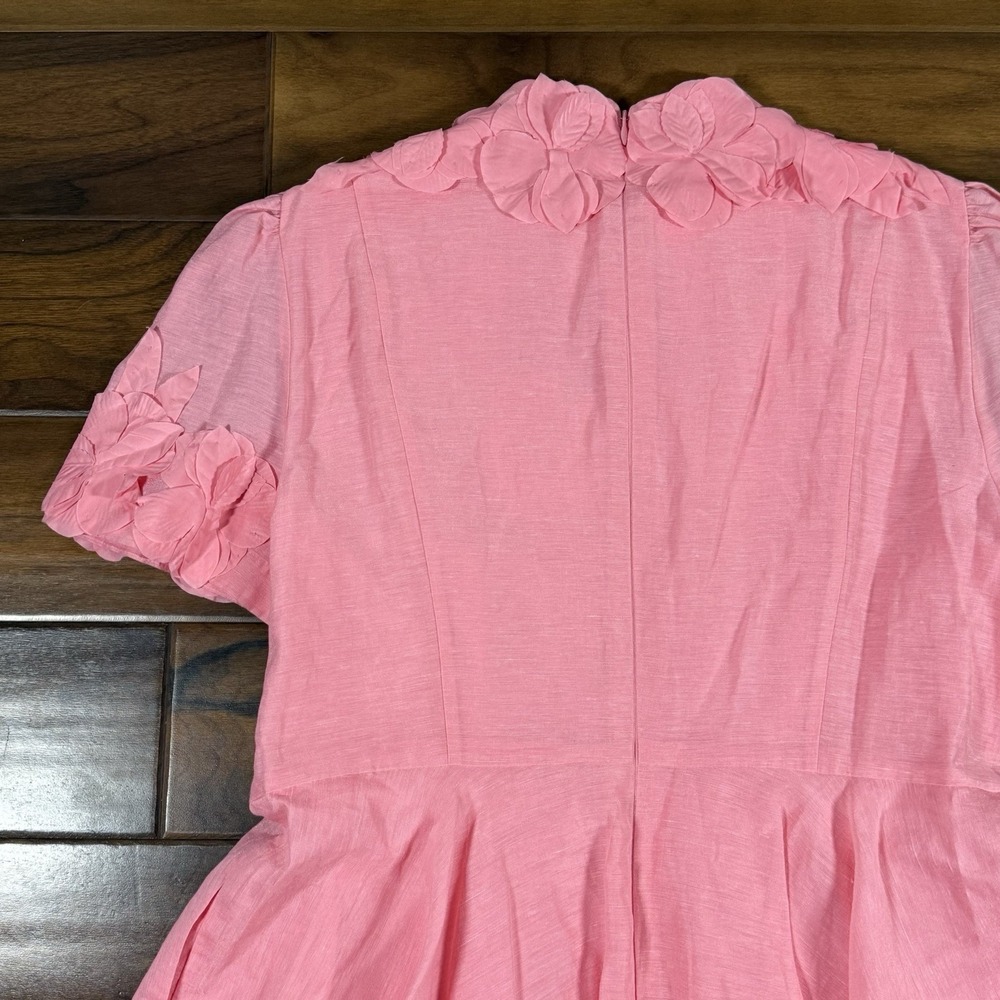 Antonio Melani‎ Women's Size 14 Pink Taffy Floral Appliqué Iris Linen Mini Dress - Picture 8 of 13